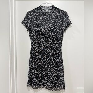 love, Fire Black Floral Mesh Mini Dress